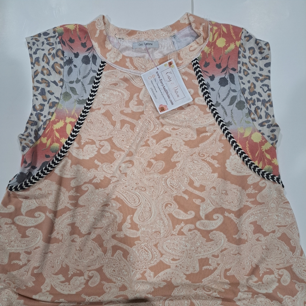 NWT Women's cap sleeve multi pattern & color blouse/top. Size XL